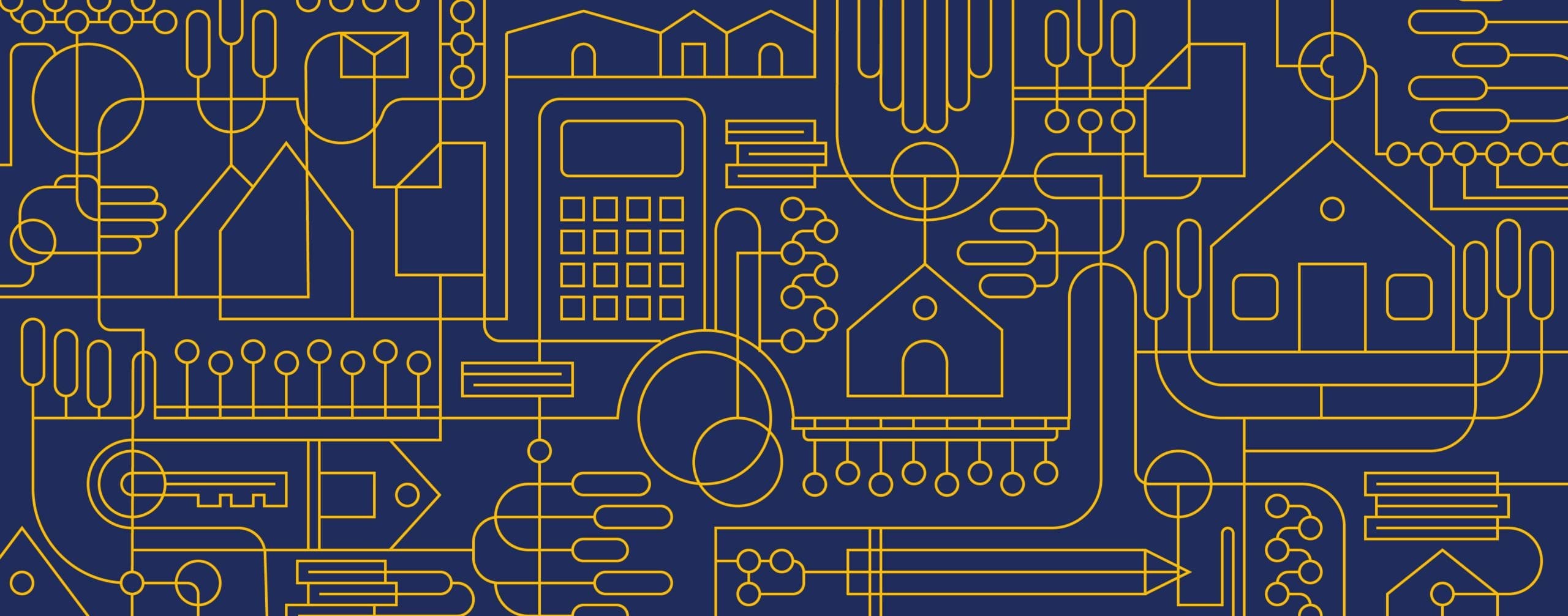 the-cost-of-a-mortgage line graphic of house and calculator